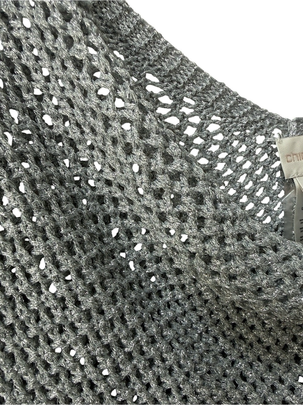 Chico’s Silver Metallic Open Knit Poncho OS - Picture 5 of 6